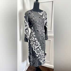 NWT NCI New York Sweater Dress. Grey Black and White. Size Large
